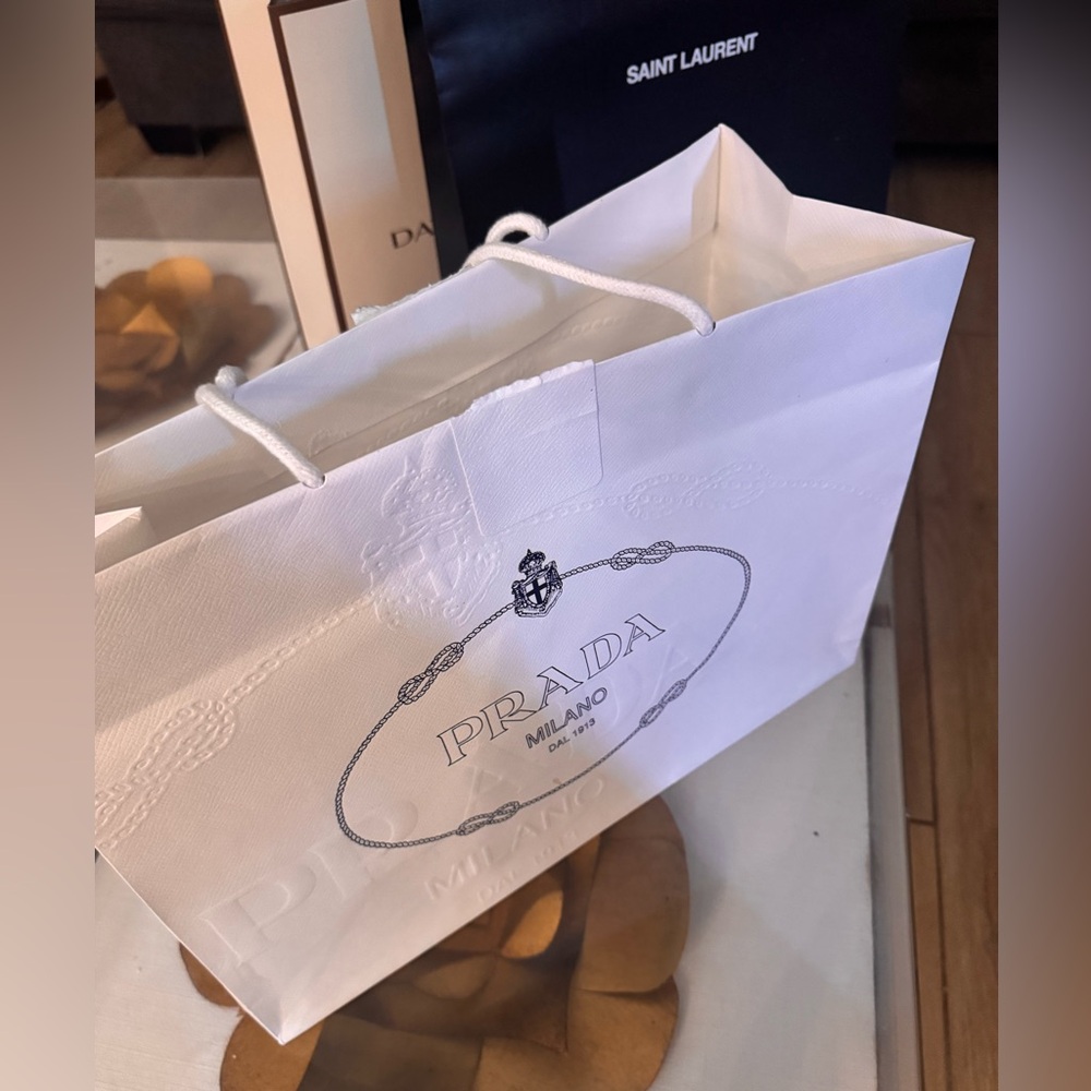 Empty Prada White Shopping Bag